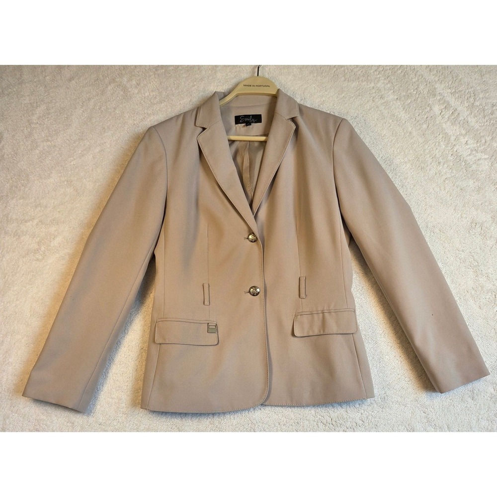Emily Tan Two Button Blazer Jacket with Crest Buttons Size 6 Tan Professional